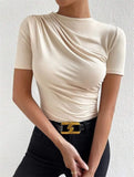 Spring And Summer New Slimming Folding Short Sleeves Of Women's
