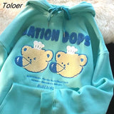Hip Hop Cute Bear Letter Embroidery Hoodies Women Sweatshirt Long Sleeve Tops Clothes for Teens 2021 Autumn Japanese