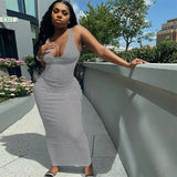 Puss Ribbed Low-Neck Dress Sexy Maxi Bodycon 2021 Fashion Party Summer Trend Stretchy Sleeveless Activewear Skinny
