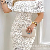 Elegant Lace Off Shoulder Dresses for Women 2023 Summer New High Waist Ruffle Slim Dress Fashion Casual Office