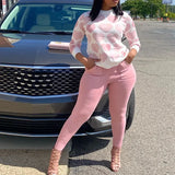 Women Two Piece Cute Sweet Suits Long Sleeve Heart Shirt Top & Pocket Pants