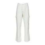 White y2k Cargo Pants Big Pockets High Waisted Joggers Vintage Casual Baggy Sweatpants Women Korean Trousers