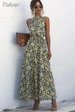 Long Dress Women Polka Dot Casual Beach Dresses Black Halter Strapless Yellow Sundress Vacation Dress Clothes For Women 425-0-Outfit