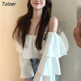 Women Solid Elegant Trendy Chic Casual Crop Tops Spring Sexy Slash Neck Ulzzang Long Sleeve Females Sweet Hot Sale