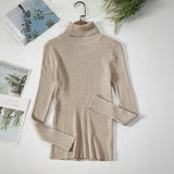 2021 Autumn Winter Sweater Knitted Women Khaki Long Sleeve Slim Casual Turtleneck Pullover Ladies White