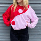 Geometry Patchwork Loose Oversized Hoodie Women Aesthetic Sweatshirt Casual O-neck Long Sleeve Pullovers Fall