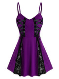 Spaghetti Strap Tank Top women Lace Insert Gothic Style Sleeveless Shirts Summer Ladies Punk Sling Tops Goth Camis Tshirts