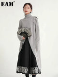 Gray Long Big Size Slit Knitting Sweater Turtleneck Long Sleeve Women Pullovers New Fashion Autumn Winter 2022