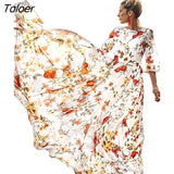Spring Elegant Floral Print Maxi Dress Women Casual 3/4 Sleeves O-neck Slim Boho Party Long Dresses Robe Femme