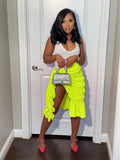 Summer Streetwear Long Skirts For Women 2023 Black Ruched Pink Skirts Fashion Orange Green Purple Pleated Midi Skirt Women 703-0-Outfit