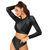Toloer Sleeve Smock Mesh Bikini Swimsuit Split High Waist Triangle Three Piece Swimsuit