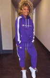Fashion Letter Print Contrast Piping Long Sleeve Hoodies And Pant