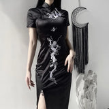 Dark Style Hip-Hop Plate Button Large Dress Improved Hip-Hop Embroidered Cheongsam Slim Dress For Women In Autumn And Winter-Outfit