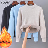 Turtleneck Winter Sweater Casual Knitted Pullovers Fashion Clothes Simple Fleece Lined Warm Knitwear Woman 2022 Base