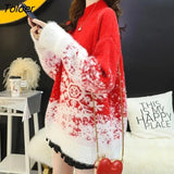 Thickened Christmas Red Sweater Women's Loose 2022 New Autumn And Winter Reindeer Snowflake Spliced Warm Collar Lovely