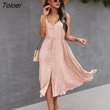 2023 Summer Women Dress Buttons Cotton Midi Sundress Boho Beach Sexy Backless Slip Adjustable Waist Sleeveless