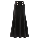 TWOTWINSTYLE Elegant Black Long Skirt For Women High Waist Patchwork Diamonds Buttons Mermaid Skirts Female 2022 Spring