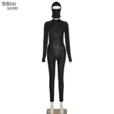 Sisterlinda Sexy Backless Shiny Jumpsuit+Mask Two Piece Outfits Women Matching Set 2021 Spring Night Party Club Femme