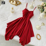 VAREY LIN 2022 Summer Women V Neck Sleeveless High Waist Dress Sexy Spaghetti Strap Dresses Female Ladys Sash Tie Up