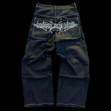Year Y2K Jeans Men's Wear Hip-Hop Retro Skull Water Washed Loose Jeans Casual Wide-Legged Pants-Outfit