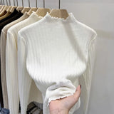 Ear Knit Shirt Half High Collar Bottoming Shirt Women With White Bottom Sweater 2025 Spring And Autumn New