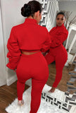 Puff Sleeve Zipped Crop Top and Matching Pants 2PC