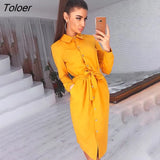 Lady Shirt Dress Fashion Slim Long Sleeve Button Sashes Turn-down Collar Midi Dresses 2022 Spring Autumn Women's