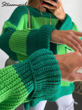 Christmas Sweater Women Oversize Striped Jumper Winter Pullovers Korean Fashion Pulls Oversize Stripe Sweaters For