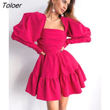Elegant Ball Gown Short Dresses For Women Sexy Puff Sleeve Backless Party Dress 2022 Fall Square Collar High Waist