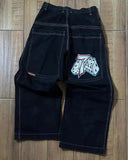 New High Street Hiphop Hip Hop Brand Printed Jeans Men's Straight Baggy Wide-Legged Pants-Outfit
