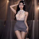 Tiffin's New Large-Size Flight Attendant Secretary Bag Hip Skirt Passion To Seduce Sexy Hollow Uniform Free Of Small Breast Open