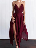 Women's Fashion Temperament Chiffon Nightclub Sexy V-neck Backless Split Suspender Dress Asymmetrical Women's