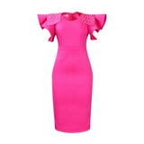 Women's Clothing 2025 New Round-Neck Lotus Leaf Sleeves Open Nail Beads OL Dress Dress Dress