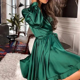 Solid-Colored Stuff Temperament Commuter Long-Sleeved V-Neck Official Picture Skirt