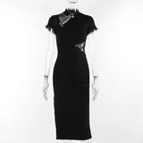 Summer 2024 New Fork Dress, Dark Style, Sexy Slim, Stitched Cheongsam Dress-Outfit