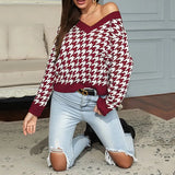 V Neck Knitted Pullover Sweater Women Long Sleeve Loose Pullovers Female 2021 Spring Fashion Ladies Knit Jumper