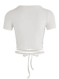 Short Sleeve Wrap Crop Top-Outfit