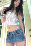 Y2k Summer Tops Cute Sexy Lace Up Crop Top Pink Asthetic Clothes Women Abstract Print Strapless Tanks