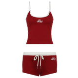 Girls' Letter Printing, Color Bag Edge, Small Sling Vest, Low-Waist Rope-Lace Shorts, Two-Piece Sports Suit-Outfit