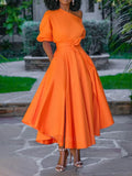 New Women's Dress Fashion Temperament Solid Color Office Lady Irregular One-Shoulder Strap Waist Women's Long
