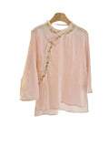Design Is Super Beautiful, Summer Temperament, Thin Style, New Chinese Style, European Style, European Yarn, Pink Shirt, New Style For Women In 2024-Outfit