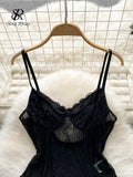 Summer Lace Sexy Bodysuits Women V Neck Strap Black Palysuits French Ladies Fashion Bodycon Slim