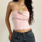 Three-Dimensional Flower Design Feeling Brassiere Blouse Pure Desire Young Girl Romantic Style Pink Vest Summer Fashion-Outfit
