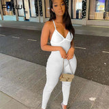 Streetwear White Jumpsuit Rompers Womens Sleeveless Jumpsuits Black Blue One Piece Outfits Backless Bodycon Jumpsuit