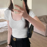 Version Of White U-Collar Slim Short-Sleeved T-Shirt Women's New Summer High-Waisted Slim And Thin Underwear-Outfit