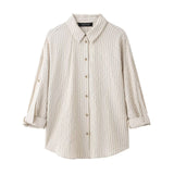 Homemade New Women's Classic Adjustable Short Sleeve Striped Shirt