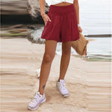 Women's Hot Selling Solid Color High-Waisted Elastic Shorts Tight Waist Wide Leg