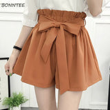 Women Korean Style Casual Chic Simple High Quality Womens All-match Loose Elastic Waist Solid Sashes Elegant