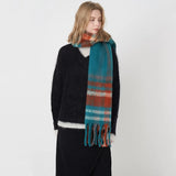 Women's Classic Striped Cashmere Plaid Scarf With Tassel Warm In Winter
