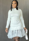 Knit Fishtail Mesh Patch Crew Neck Casual